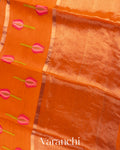 Bright Orange Jamdani Pure Silk Linen Handloom Saree