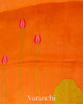 Bright Orange Jamdani Pure Silk Linen Handloom Saree