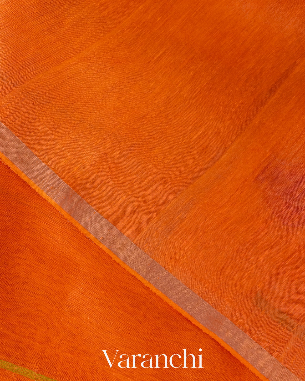 Bright Orange Jamdani Pure Silk Linen Handloom Saree