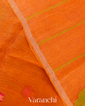 Bright Orange Jamdani Pure Silk Linen Handloom Saree