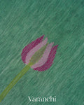 Sea Blue Lotus Jamdani Pure Silk Linen Handloom Saree
