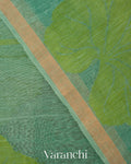 Sea Blue Lotus Jamdani Pure Silk Linen Handloom Saree
