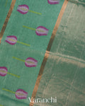 Sea Blue Lotus Jamdani Pure Silk Linen Handloom Saree