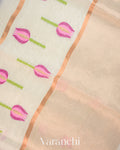 Off White Jamdani Pure Silk Linen Handloom Saree