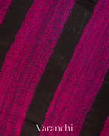 Magenta Zigzag Striped Print Pure Matka Silk Handloom Saree