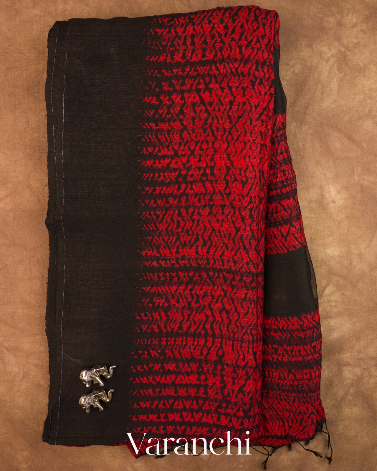 Black Zigzag Striped Pure Matka Silk Handloom Saree