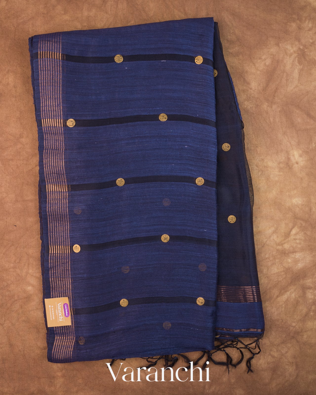 Navy Blue Sequin Pure Matka Silk Handloom Saree