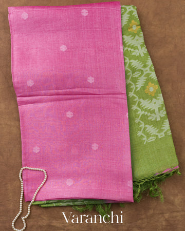 Baby Pink Jamdani Pure Tussar Silk Handloom Saree