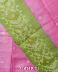 Baby Pink Jamdani Pure Tussar Silk Handloom Saree