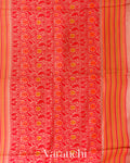 Coral Red Jamdani Pure Tussar Silk Handloom Saree