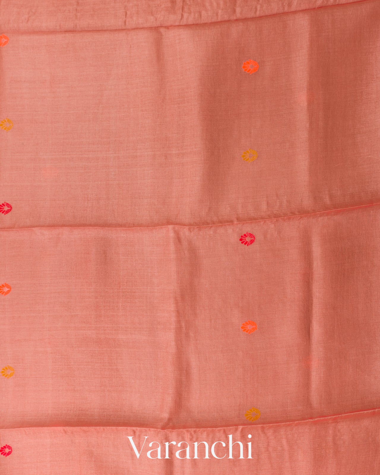 Coral Red Jamdani Pure Tussar Silk Handloom Saree