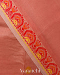Coral Red Jamdani Pure Tussar Silk Handloom Saree