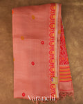 Coral Red Jamdani Pure Tussar Silk Handloom Saree
