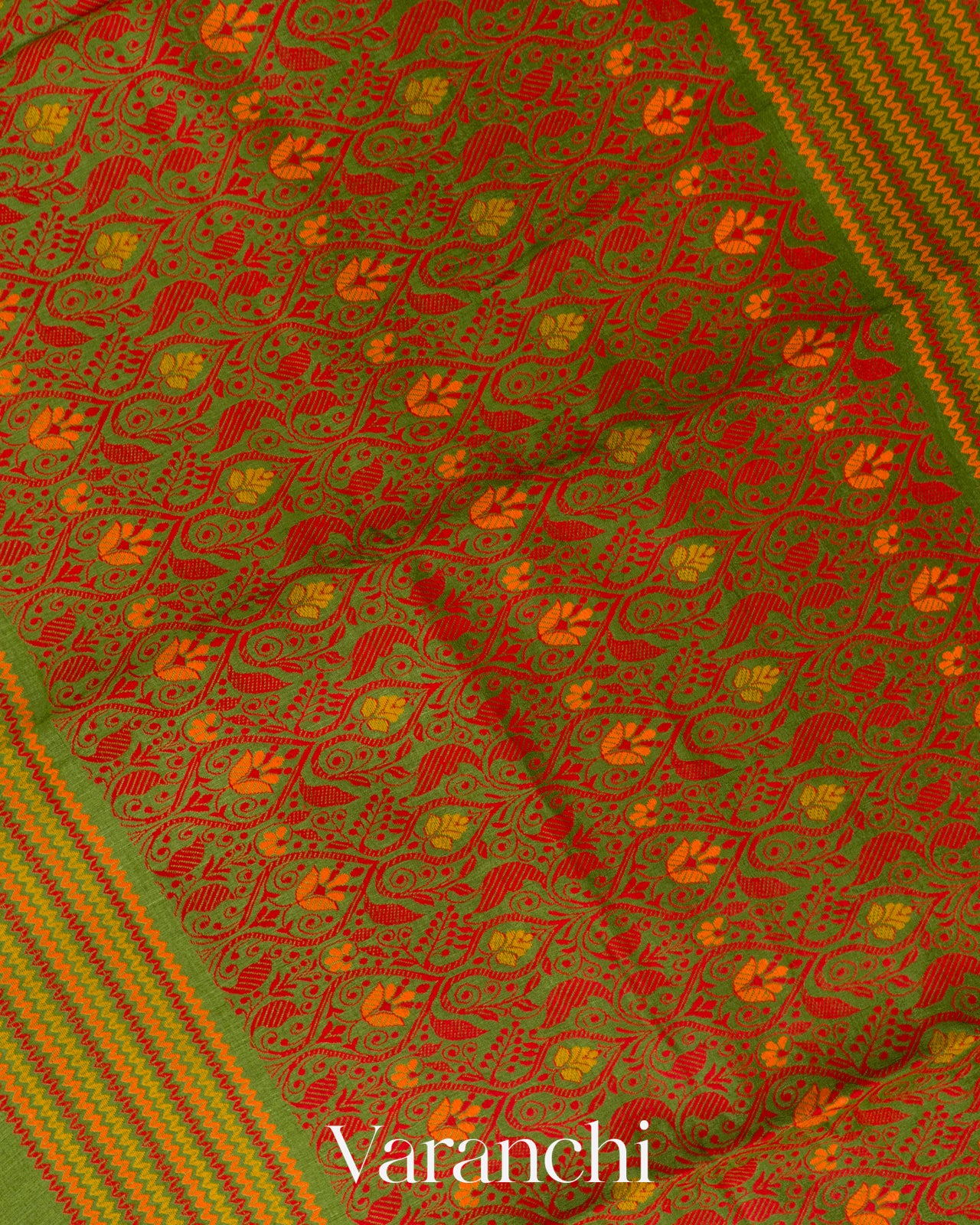 Mehandi Green Jamdani Pure Tussar Silk Handloom Saree