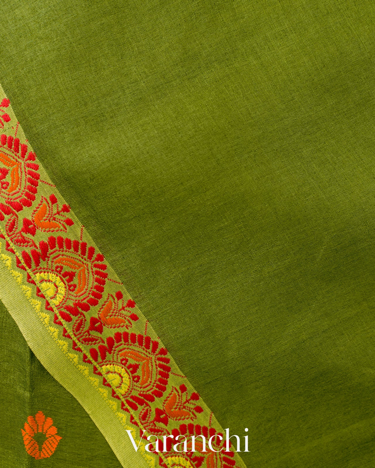 Mehandi Green Jamdani Pure Tussar Silk Handloom Saree