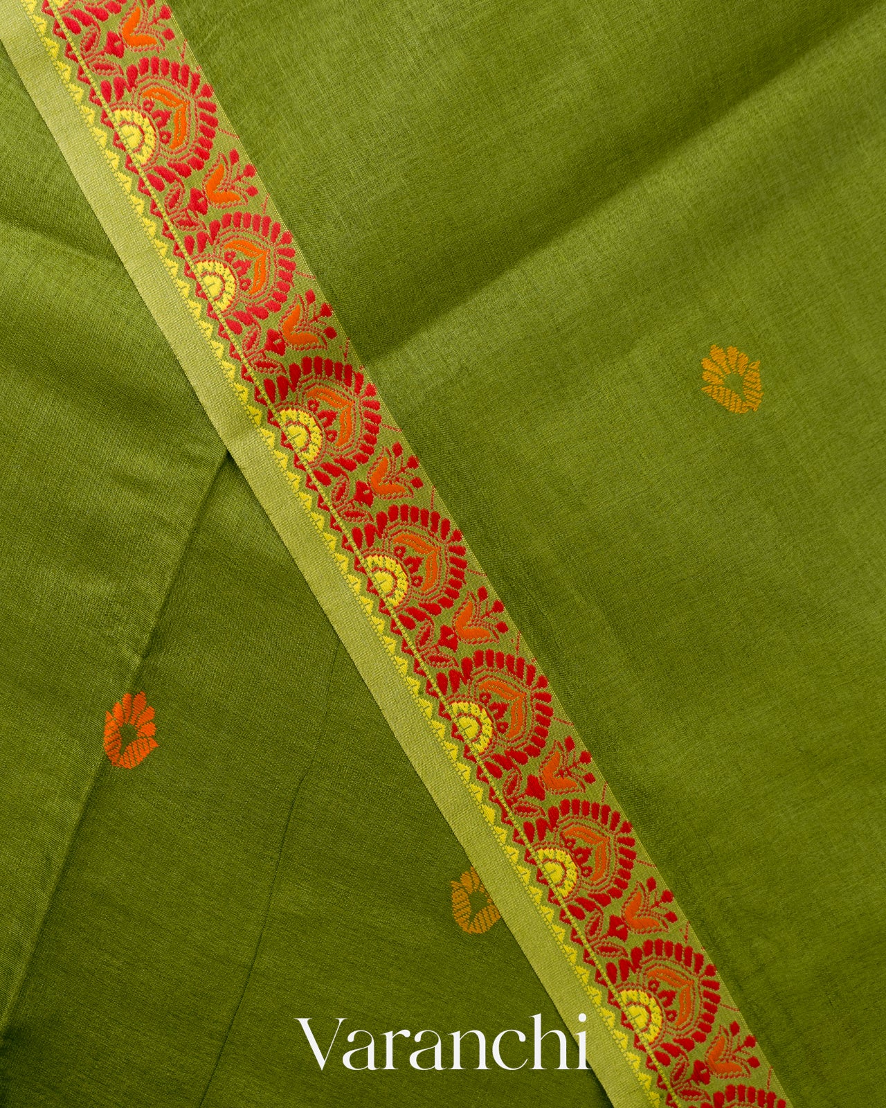 Mehandi Green Jamdani Pure Tussar Silk Handloom Saree