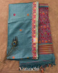 Powder Blue Jamdani Pure Tussar Silk Handloom Saree