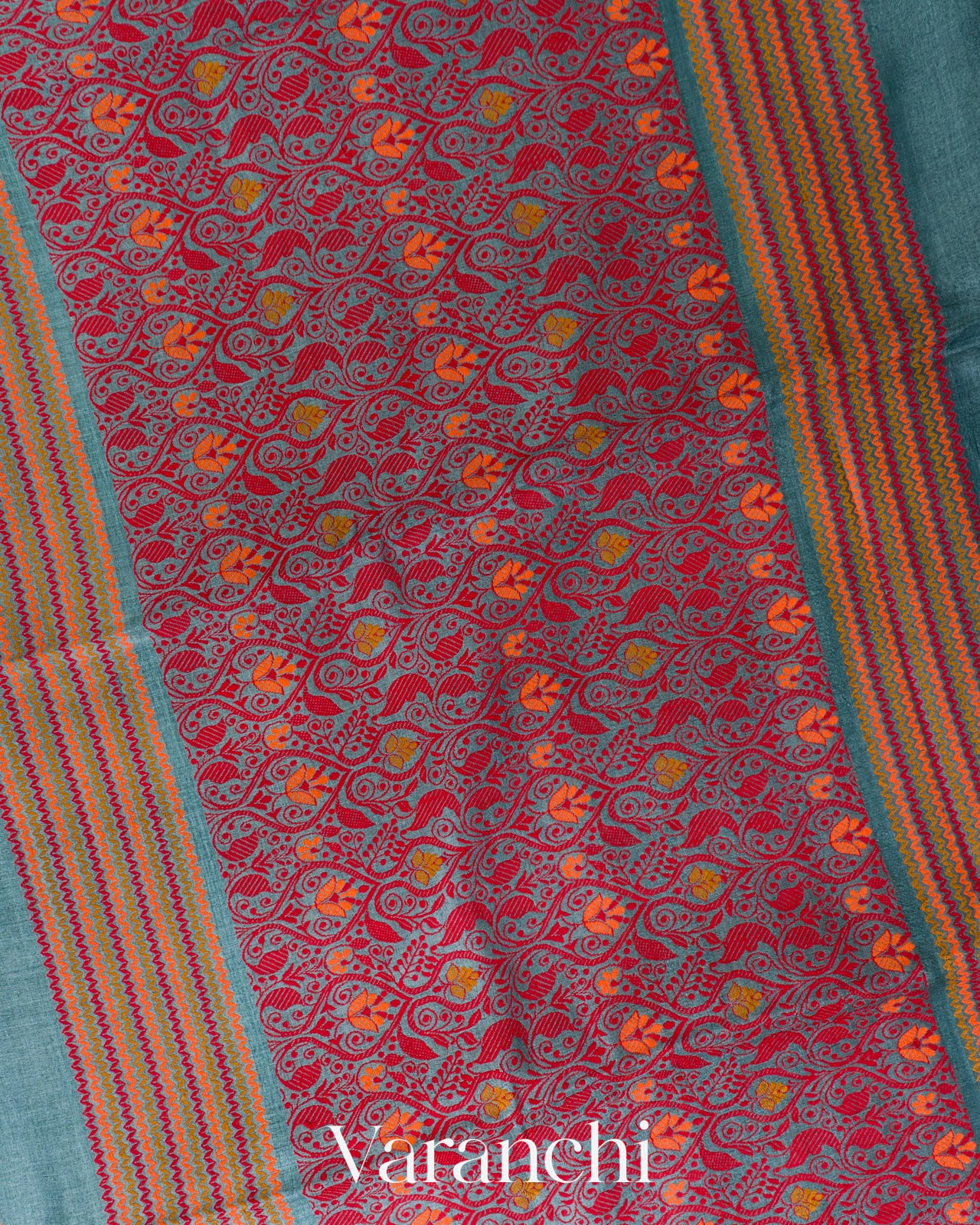Powder Blue Jamdani Pure Tussar Silk Handloom Saree