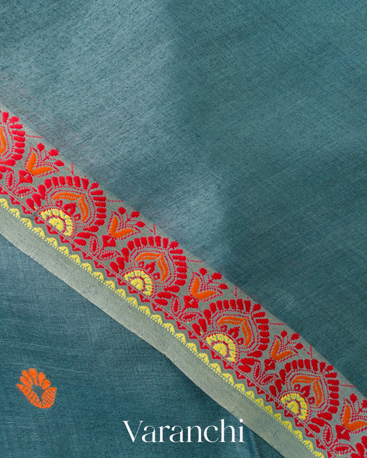 Powder Blue Jamdani Pure Tussar Silk Handloom Saree