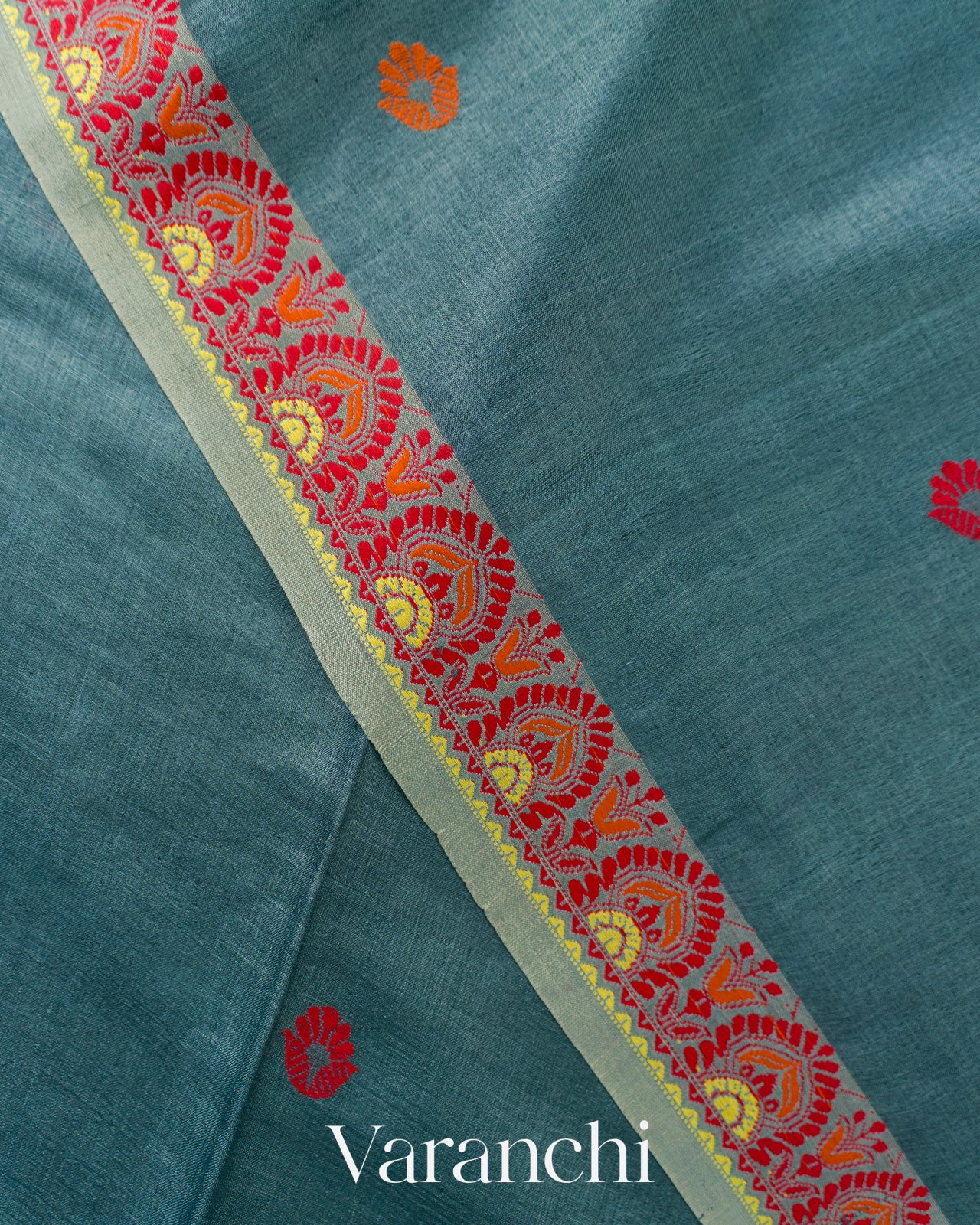 Powder Blue Jamdani Pure Tussar Silk Handloom Saree