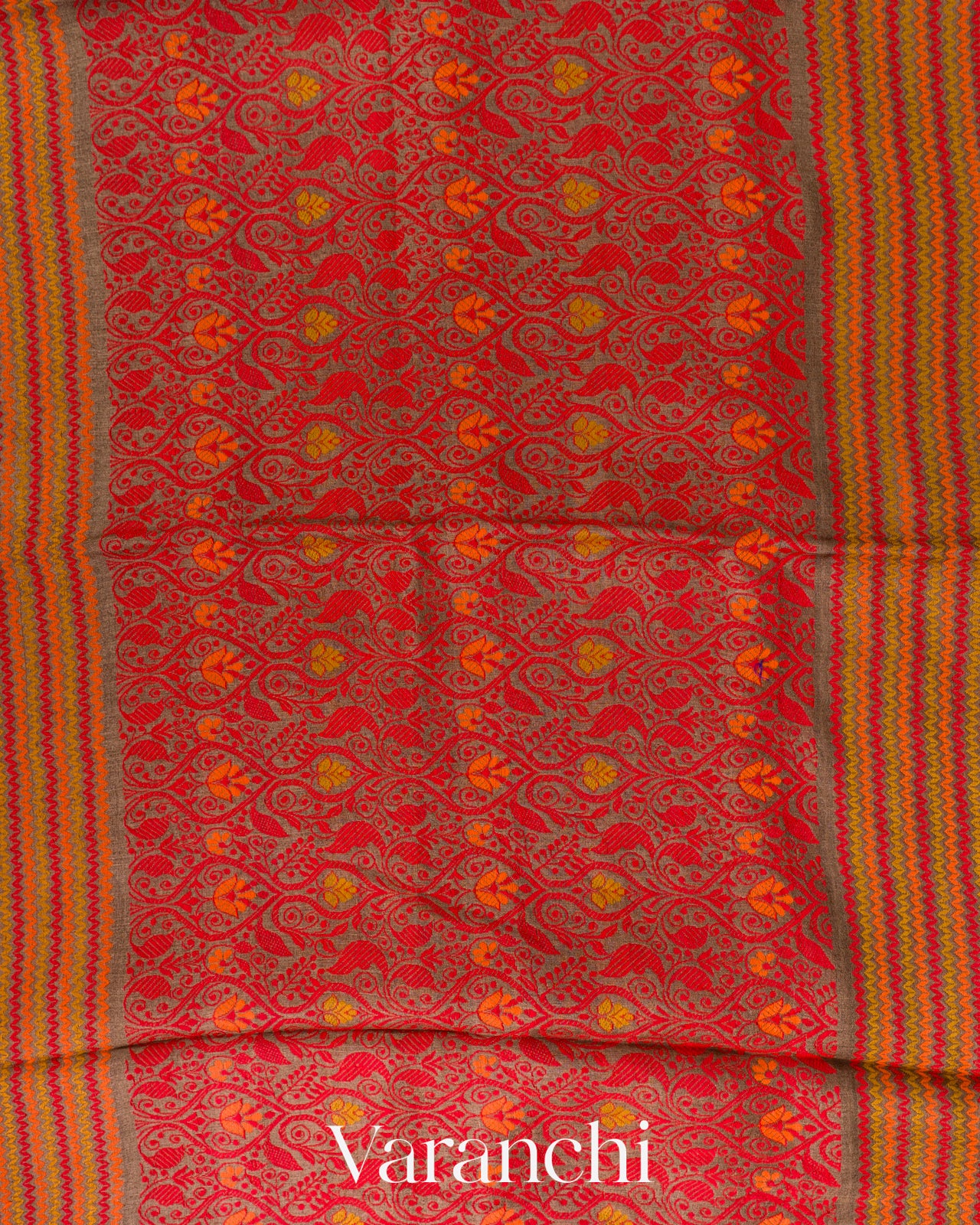 Earthy Brown Jamdani Pure Tussar Silk Handloom Saree
