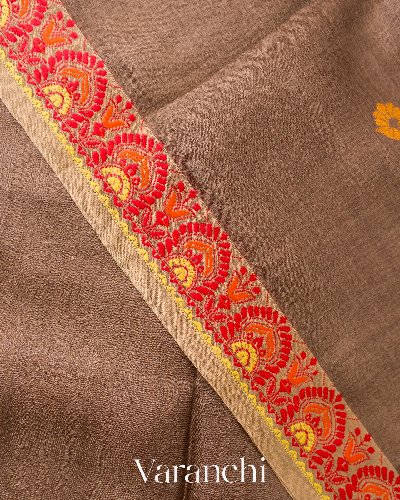 Earthy Brown Jamdani Pure Tussar Silk Handloom Saree