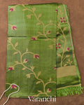 Olive Green Floral Jamdani Pure Tussar Silk Handloom Saree