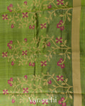 Olive Green Floral Jamdani Pure Tussar Silk Handloom Saree