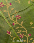 Olive Green Floral Jamdani Pure Tussar Silk Handloom Saree