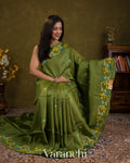Leafy Green Floral Jamdani Pure Tussar Silk Handloom Saree
