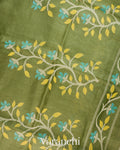 Leafy Green Floral Jamdani Pure Tussar Silk Handloom Saree