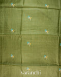 Leafy Green Floral Jamdani Pure Tussar Silk Handloom Saree