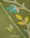Leafy Green Floral Jamdani Pure Tussar Silk Handloom Saree