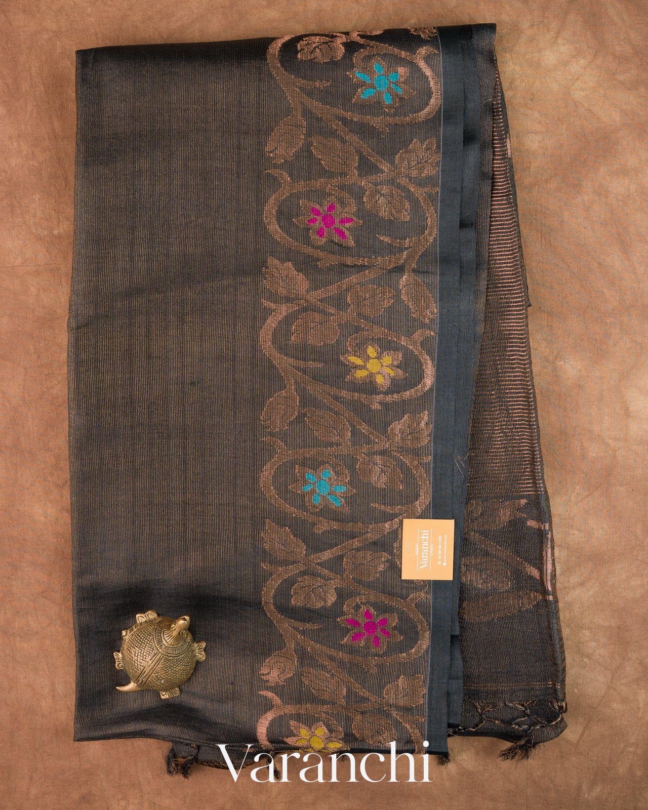 Black Jamdani Pure Tussar Silk Handloom Saree