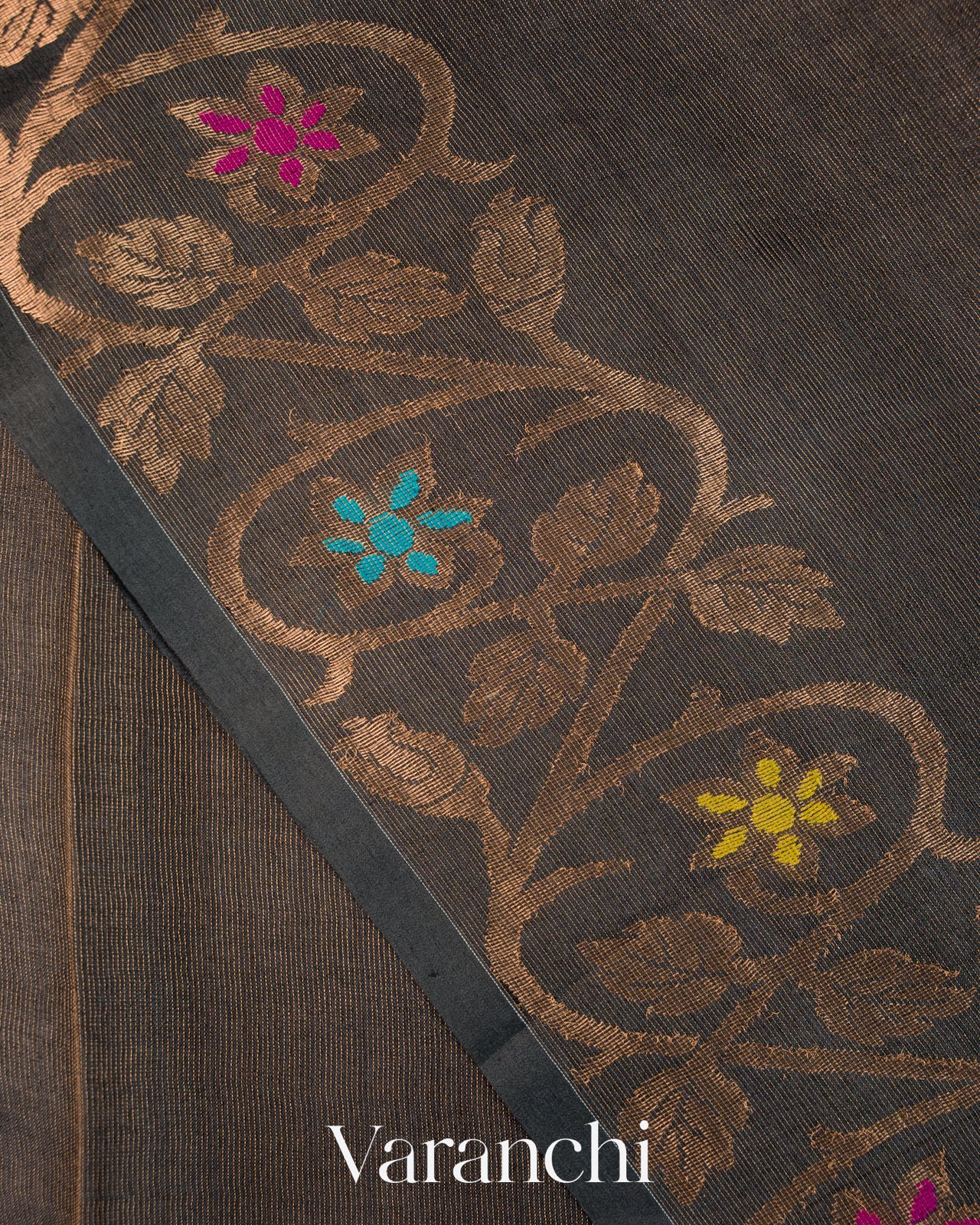Black Jamdani Pure Tussar Silk Handloom Saree