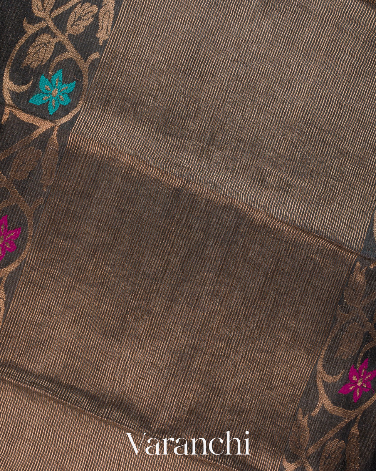 Black Jamdani Pure Tussar Silk Handloom Saree