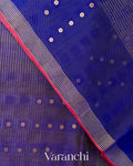 Royal Blue Sequin Checkered Pure Muslin Silk Handloom Saree