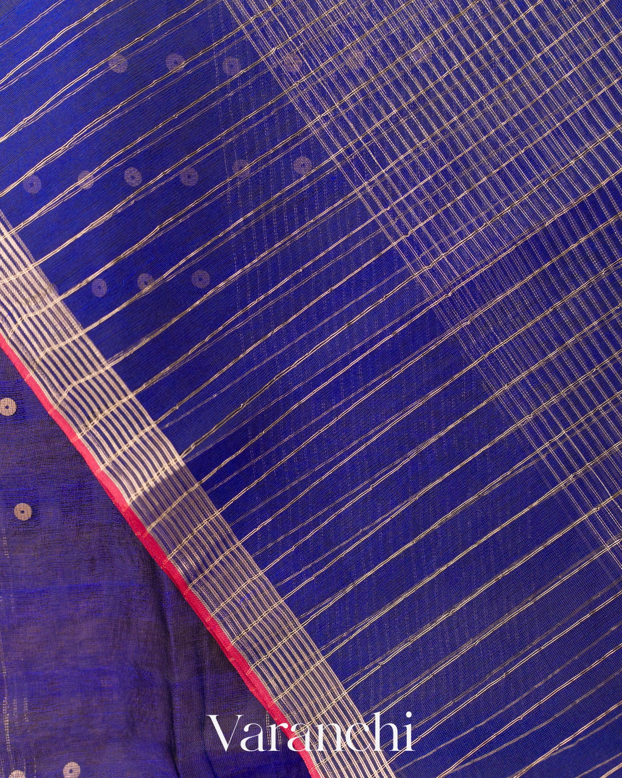 Royal Blue Sequin Checkered Pure Muslin Silk Handloom Saree