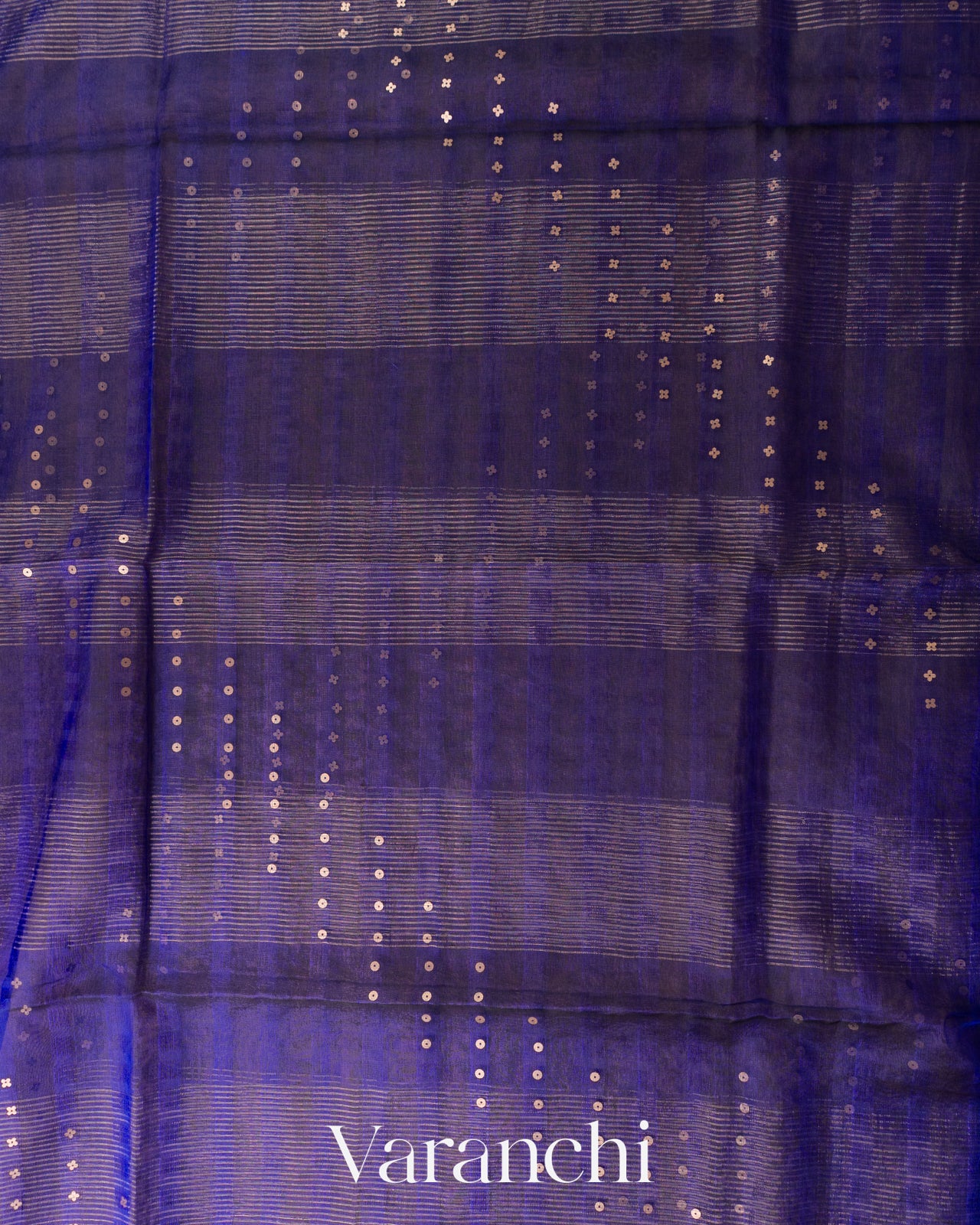 Royal Blue Sequin Checkered Pure Muslin Silk Handloom Saree