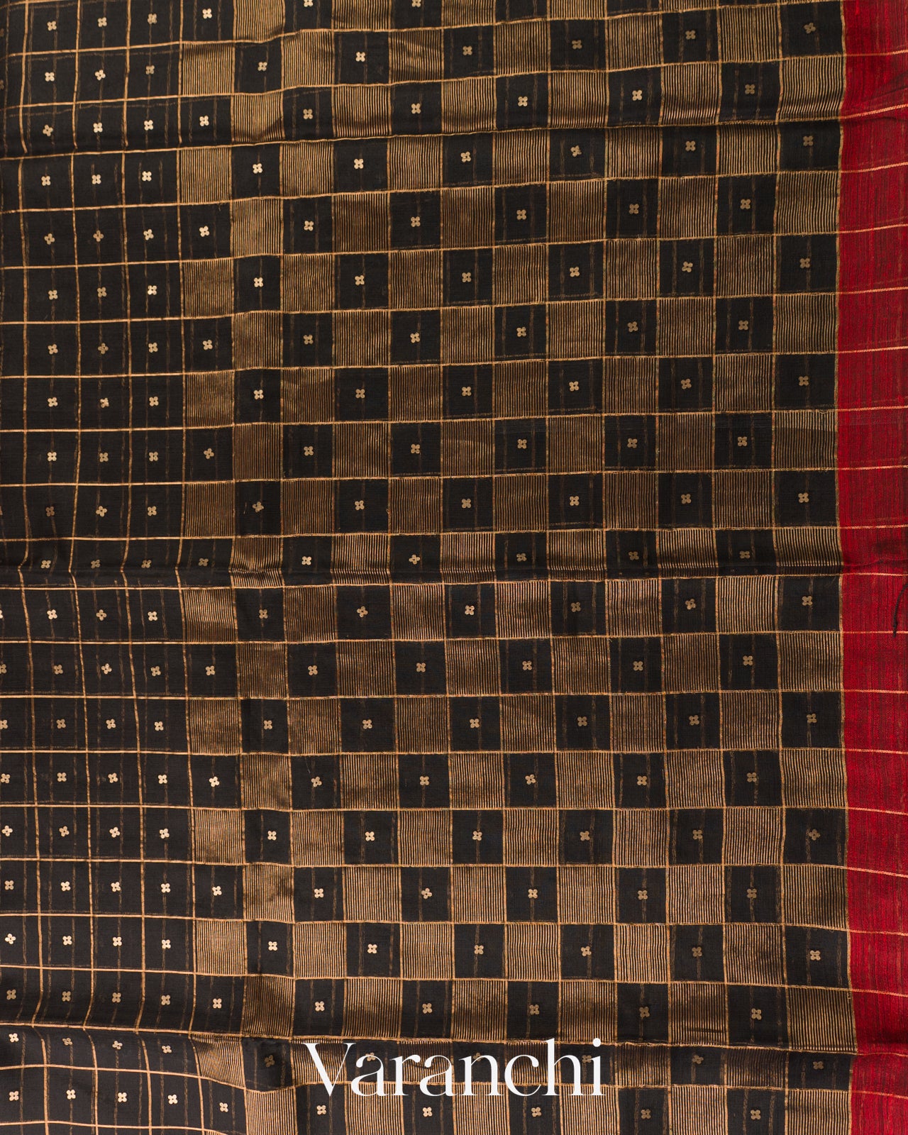 Black Checkered Pure Muslin Silk Handloom Saree