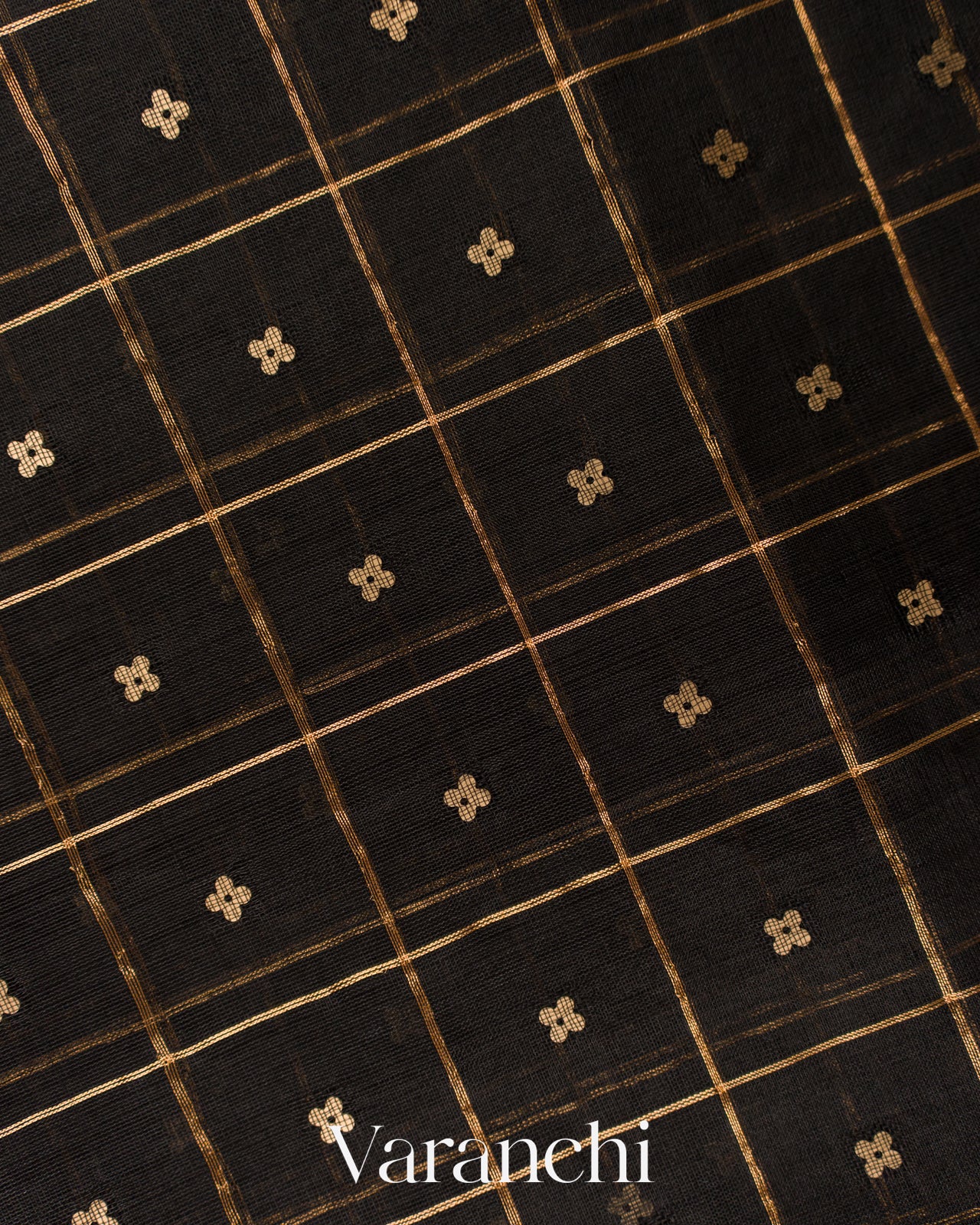 Black Checkered Pure Muslin Silk Handloom Saree