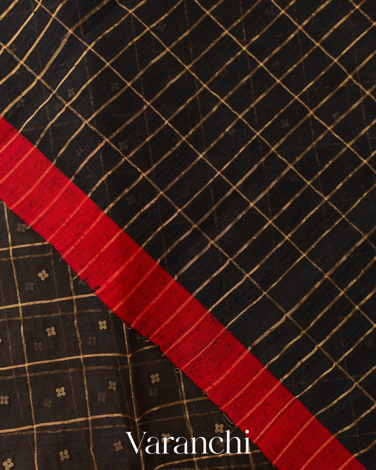 Black Checkered Pure Muslin Silk Handloom Saree