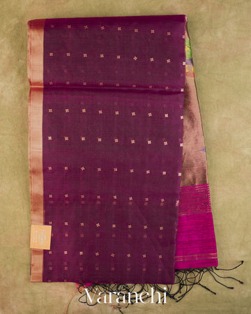 Deep Magenta Sequin Jamdani Paithani Pallu Pure Muslin Silk Handloom Saree