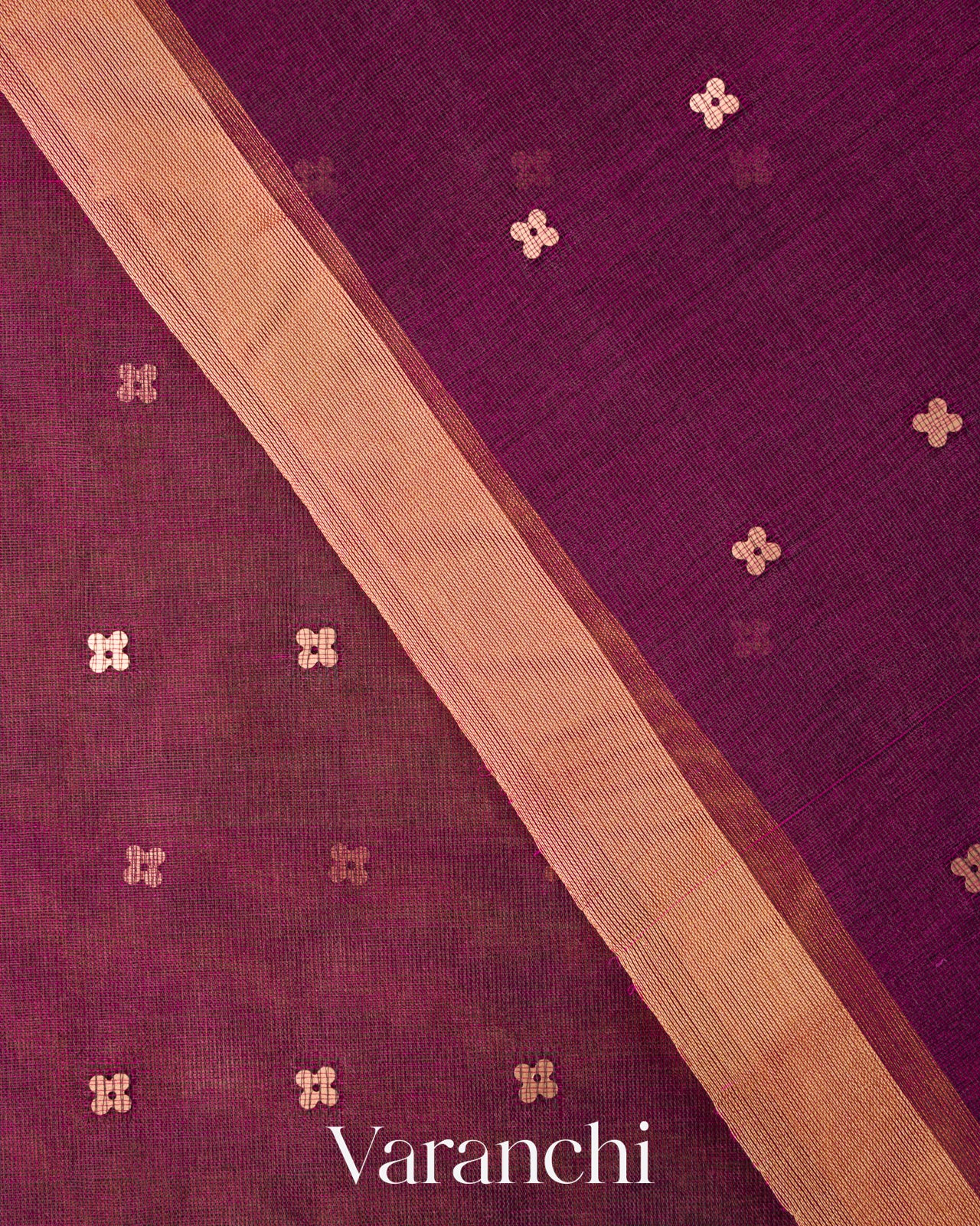 Deep Magenta Sequin Jamdani Paithani Pallu Pure Muslin Silk Handloom Saree