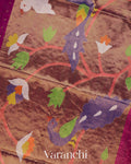Deep Magenta Sequin Jamdani Paithani Pallu Pure Muslin Silk Handloom Saree