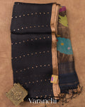 Black Sequin Jamdani Paithani Pallu Pure Muslin Silk Handloom Saree