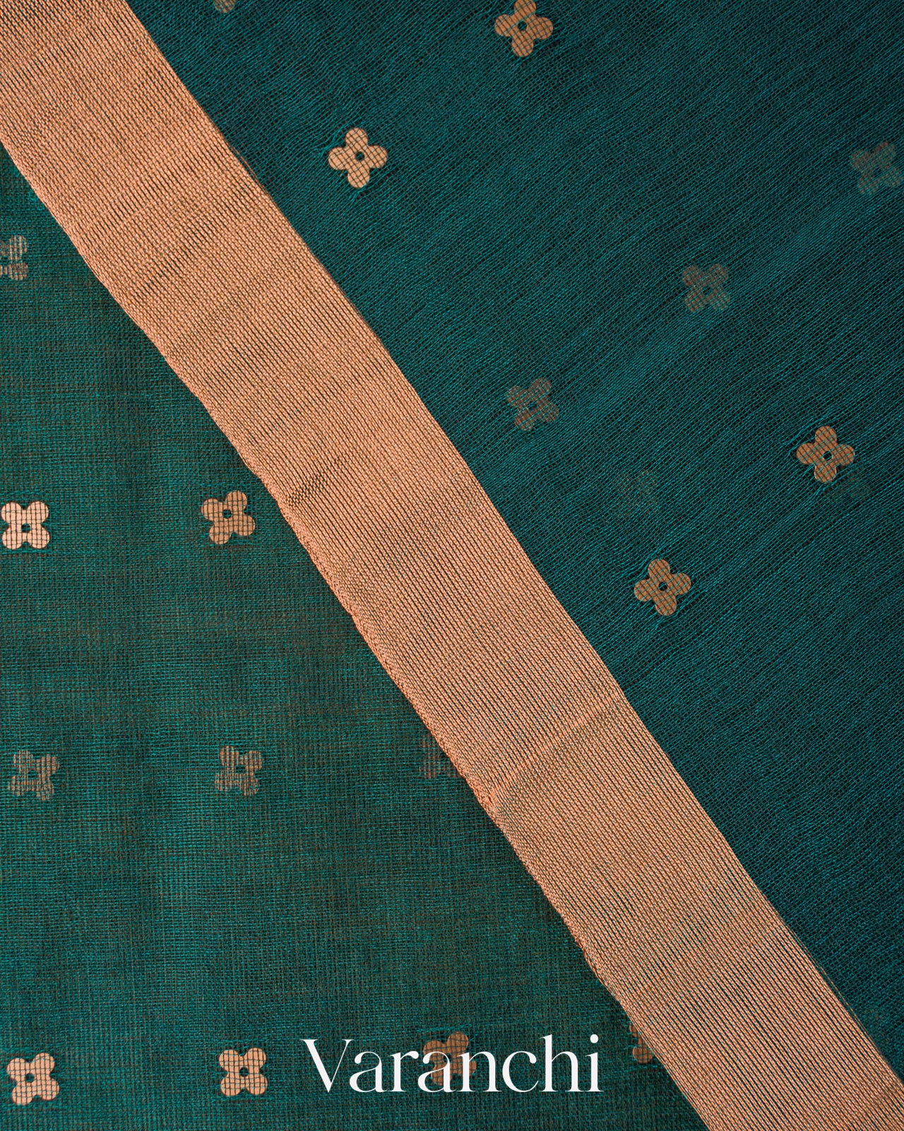 Peacock Blue Sequin Jamdani Paithani Pallu Pure Muslin Silk Handloom Saree