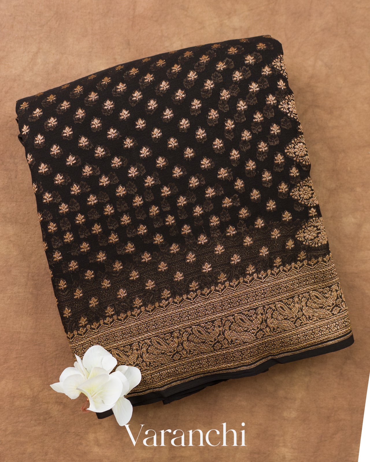 Jet Black Pure Khaddi Georgette Silk Handloom Saree