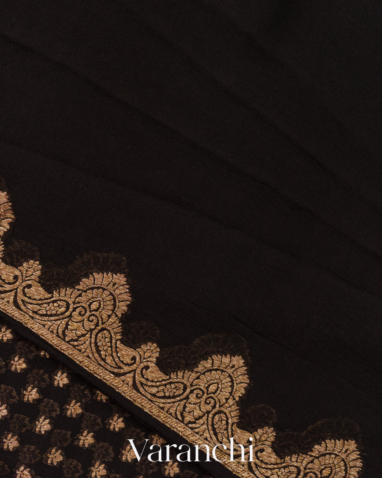 Jet Black Pure Khaddi Georgette Silk Handloom Saree