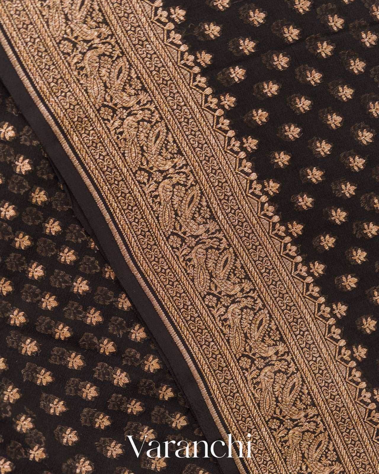 Jet Black Pure Khaddi Georgette Silk Handloom Saree